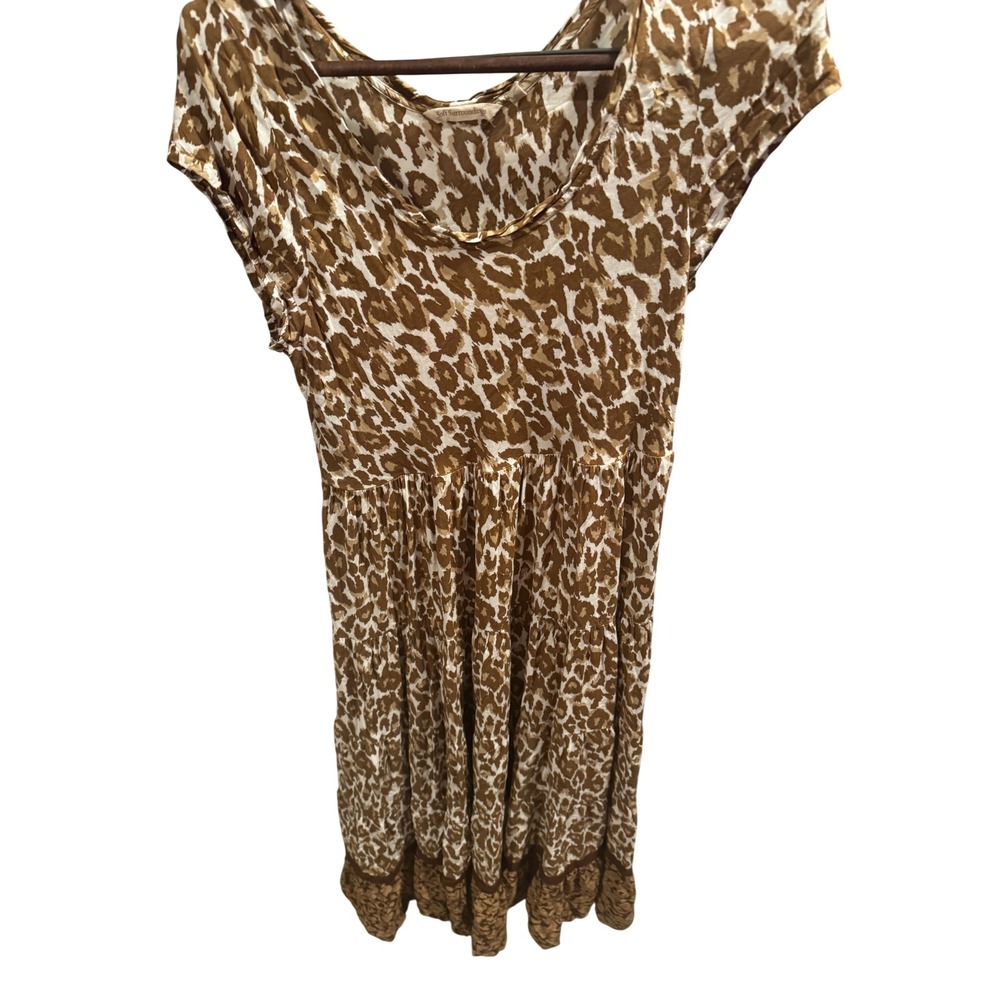 Soft Surroundings Leopard Print Tiered Midi Dress Brown White Medium